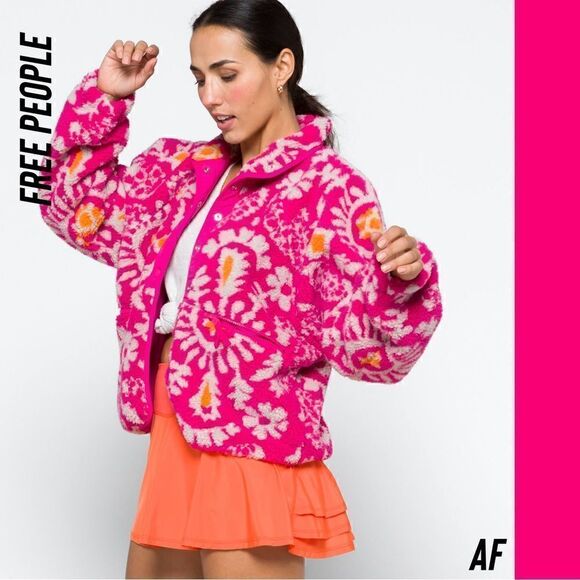 FREE PEOPLE ROCKY RIDGE FLEECE IN FUCHSIA NWT XS - Picture 2 of 6